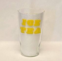 Vintage ice tea glass tumbler extra large with chunky yellow lettering 1970s