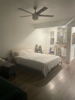 Cb2 Acadia wood bed frame and head board