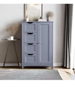 Wooden Floor Cabinet, Side Storage Organizer with 4 Drawers gray  S-44