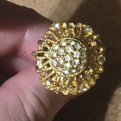 Lucerne Gold Tone Watering Rhinestones Adjustable Ring Swiss Made
