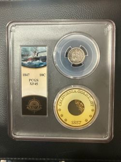 XF 45 1847 PCGS gold dust and seated dime