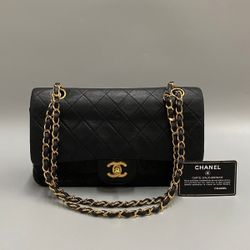 Chanel vintage double flap lambskin chain shoulder bag