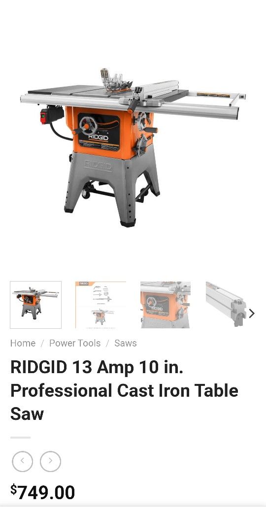 Ridgid Table Saw $250