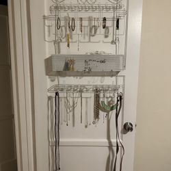 Longstem Hanging Jewelry Organizer Over the Door / Wall Hanging All in One Jewelry Storage White