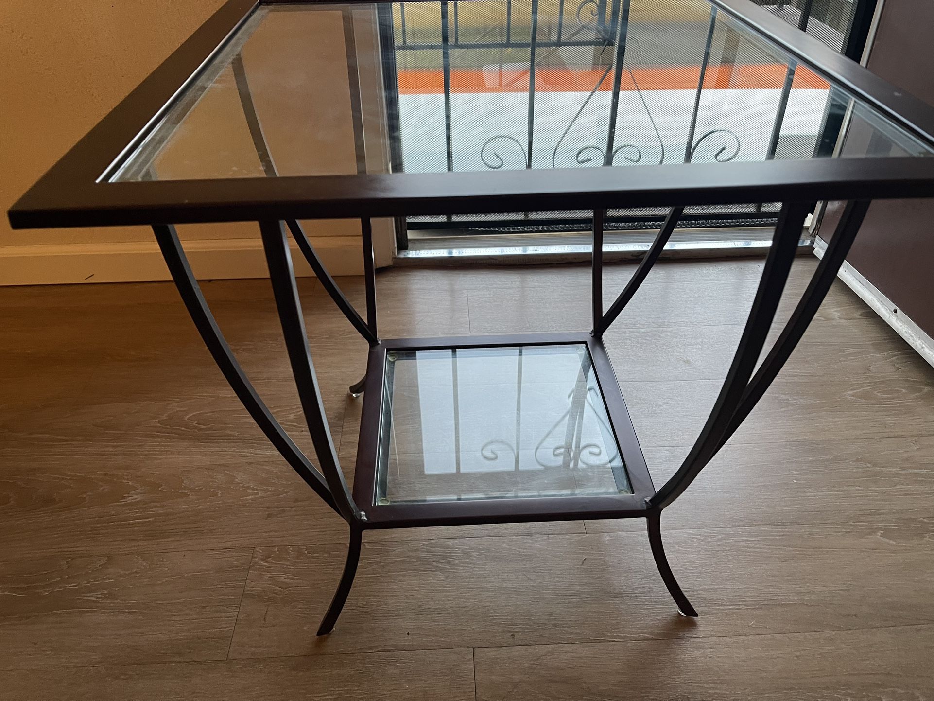 Blackwrought iron glass end table