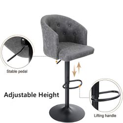 New Swivel Bar Stool Adjustable Counter Height Barstool with Backrest Grey