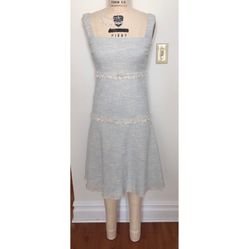 NWT LAFAYETTE 148 Women sz 2M ice blue Tweed fringe fit & flare dress sleevless. Condition is "Pre-owned". Shipped with USPS Priority Mail. Great Pre