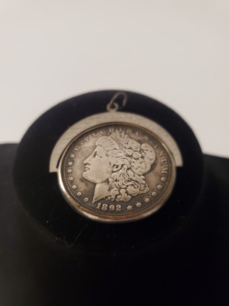 1892 Morgan Silver Dollar in Swivel Pendant (Read Description)