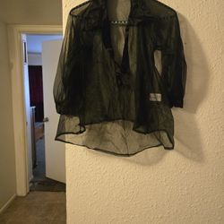 Frederick's of Hollywood black sheer blouse with satin lining. Size M