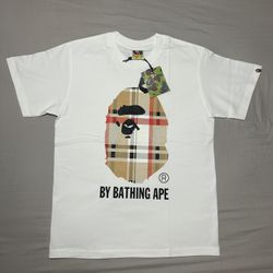 BAPE A Bathing Ape Burberry Check Plaid Ape Head Tee White Size Medium