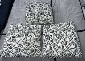 3 Large Decorative Pillows in Shades of Black & Gray - EXCELLENT CONDITION