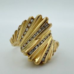 Jewelry Vintage 14k solid yellow gold 0.4CTW Natural Diamond Epochal Ribbed Ring Size 7