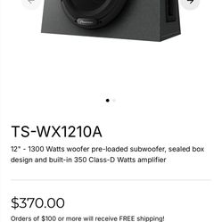 12 “ Pioneer Pre-loaded Subwoofer With Build In Amplifier 