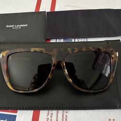 Saint Laurent SL1 Unisex 59mm Flattop Frame Havana Sunglasses New 