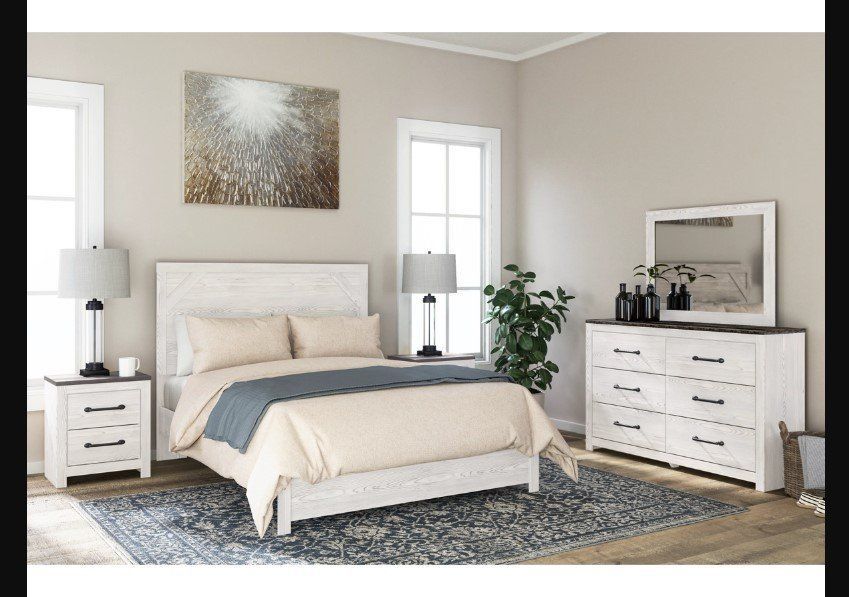 White rustic finish King bedroom set features cool, clean & modern design