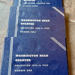3- Whitman Quarter Books, Washington Head Quarters Coin Folders #1-3, Coin Collection Books