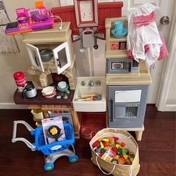 Play Kitchen with Accessories Food Cart Register Costume etc 46”x12” and 48” high $50 for All