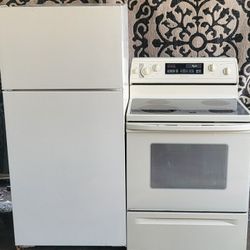 OFF WHITE REFRIGERATOR AND GLASSTOP ELECTRIC STOVE,  30 DAYS WARRANTY,  FREE DELIVERY AND INSTALLATION 
