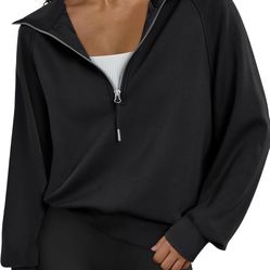 Wamen ‘s Over Size Quarter Zip Sweatshirt  Medium
