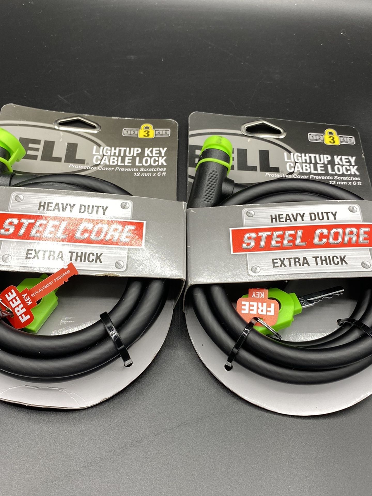 Lot of 2 Bell Level 3 Light Up Key Cable Lock 12 mm x 6 ft