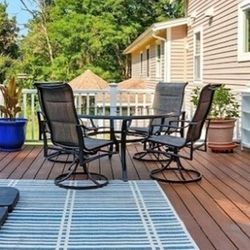 Patio Table And 4 Comfy Swivel Chairs With Lumbar Support