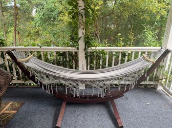 Hammock with Wood Arc Stand and Fringe