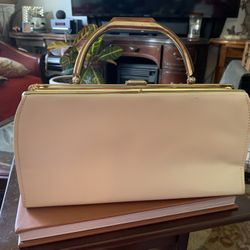 Vintage Cream Purse W/ Tortoiseshell Handle 