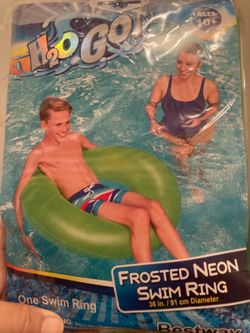 Case of neon ring floats and 5 gators