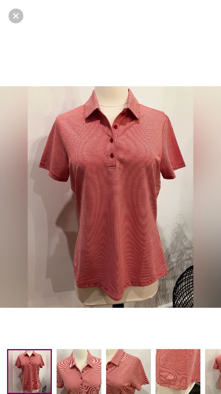 NWT adidas Women's Striped Polo Golf Shirt - Red & White
