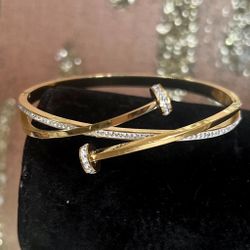 New! Gold with Rhinestone details Cuff bangle