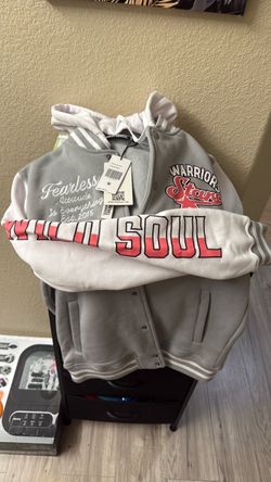 Rebel Minds Gray Varsity Hoodie Jacket – Size M