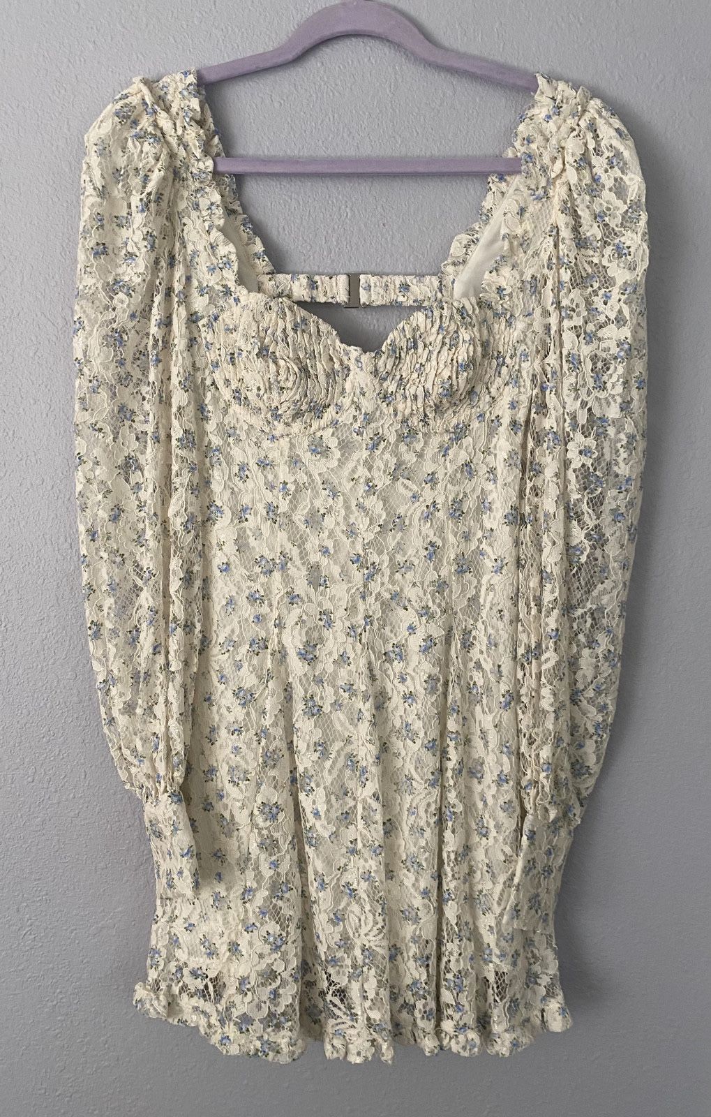 For Love & Lemons Donna Long Sleeve Mini Dress/White & Floral Print/Small
