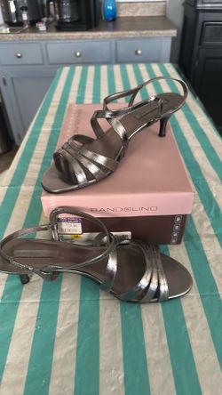Strapply Pewter 2” Heels Size 9
