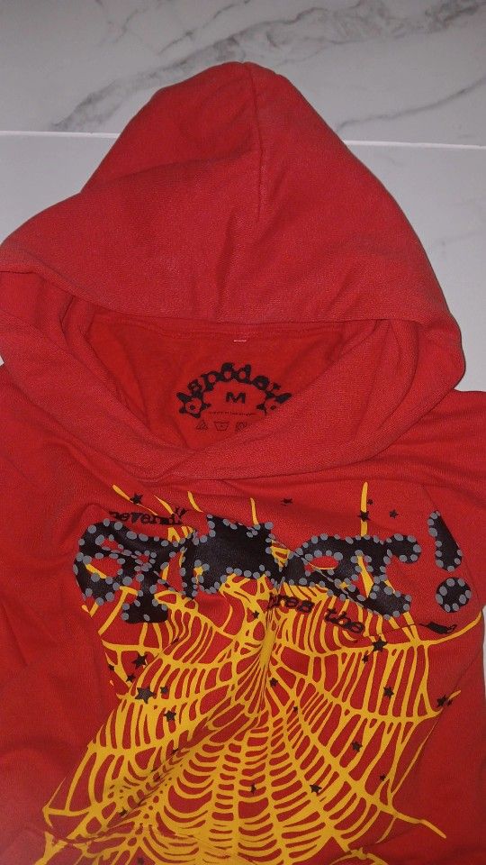 Sp5der Red Hoodie With Orange Web