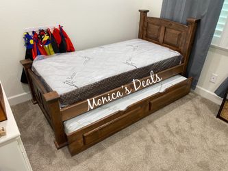 Twin Solid Wood Bed With Twin Trundle And Both Mattresses $680