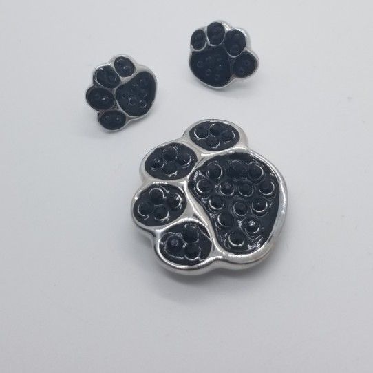 Paw print brooch Pendant earrings black