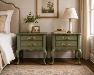 Vintage French Provincial Nightstand Set- Olive Green
