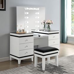🔥NEW OFFER🔥 Madonna White Vanity w/Matching Stool (AS IS)