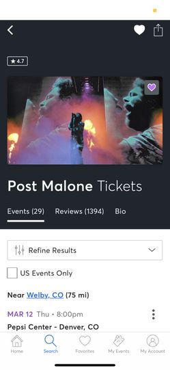 Post Malone Floor seats 3/12/20 Pepsi center