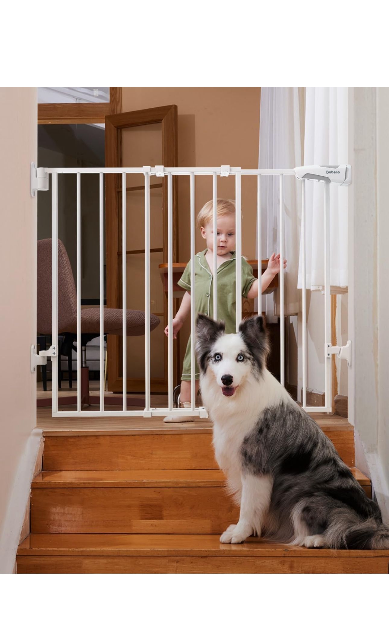Babelio 26-43" No Bottom Bar Baby Gate for Babies, Elders and Pets, 2-in-1 Hardware Mount Dog Gate for The House, Stairs and Doorways, with Large Walk