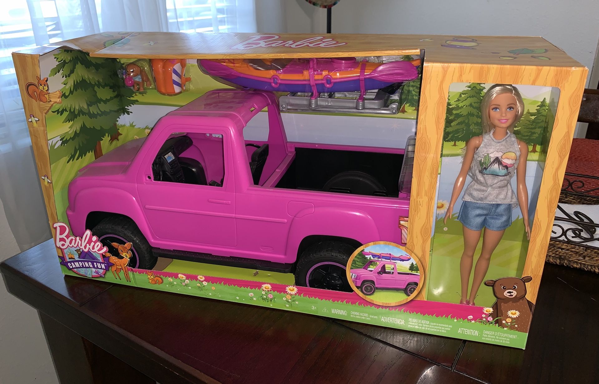 New Barbie Camping Fun Doll with Pink Truck and Sea Kayak