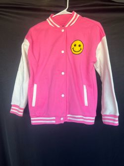 Girls Pink Smiley Face Varsity Jacket Size XL (16)
