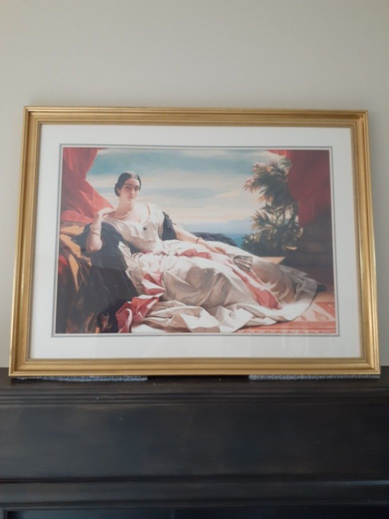 Large Wall Art On Canvas With Beautiful Gold Frame