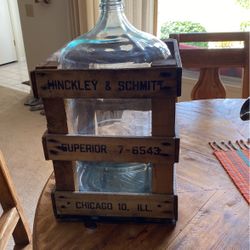 REDUCED……Antique Hinkley And Schmitt Blue Tint Bottle In Wood Crate