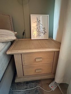 Vintage Pencil Reed Rattan Nightstands (Pair)