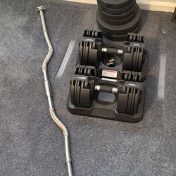 Home Gym Set – Adjustable Dumbbells, EZ Curl Bar & Plates