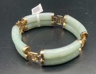 Jade Link Bracelet with Gold-Tone Connectors