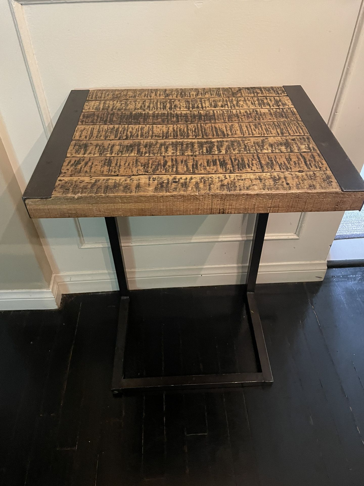Wood and Black Metal Laptop Table With Shelf