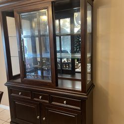 China Cabinet Dark Brown Wood