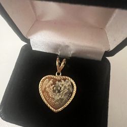 14k large heart, guardian, angel pendant